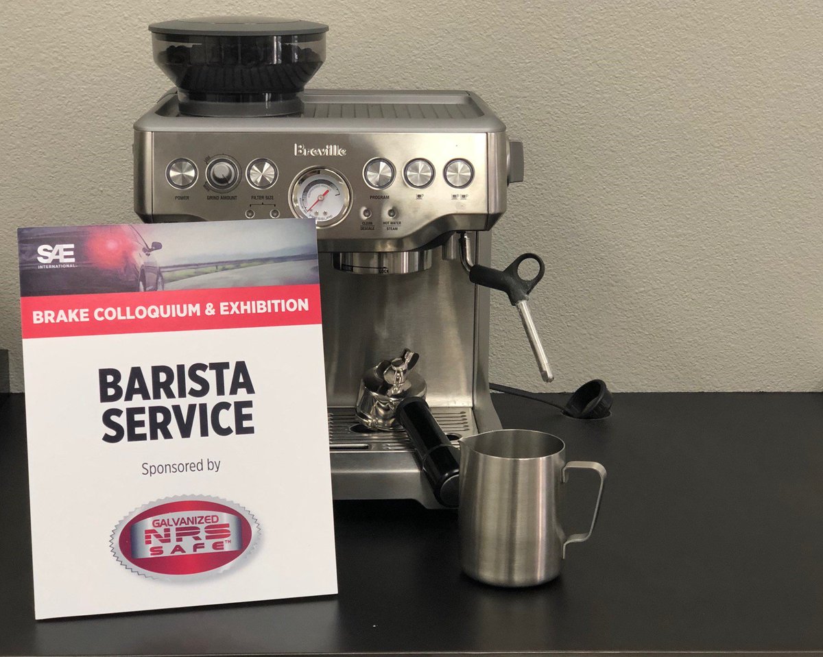 SAEIntl's tweet photo. Missing that daily latte or coffee in your routine? @nucapbrakes has you covered. Place your order with the NUCAP Barista. Lattes available from 9:00 AM to 1:00 PM PST at booth #301 in the exhibit hall. #SAEBrake https://t.co/AsRP2mhHZn
