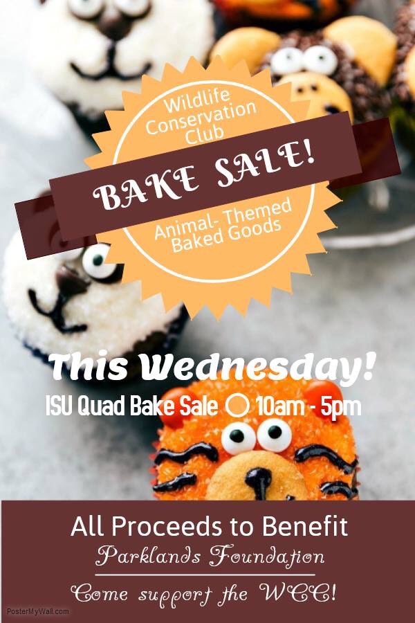 ISUWCC's tweet photo. Our first bake sale is TOMORROW!!🍪🍰🥐Stop by to buy a treat - all for $1! All proceeds will be going to the ParkLands Foundation (@ParkLandsIL) here in Normal!🐾 https://t.co/KXF8HbUxac