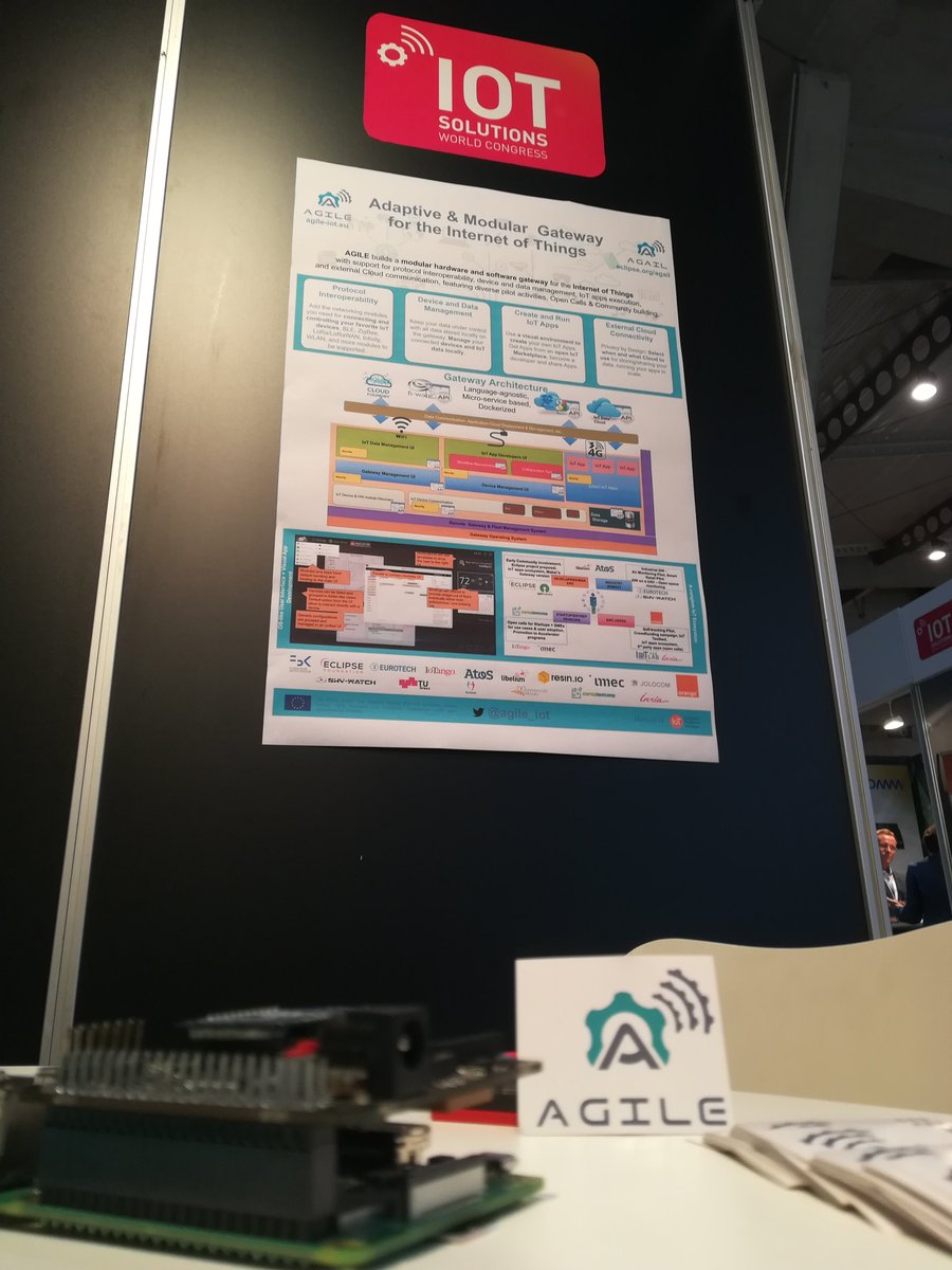 giaffred's tweet image. @agile_iot at the innovation forefront, represented here @IOTSWC in #Barcelona together with project Partners @libelium and @EurotechFan