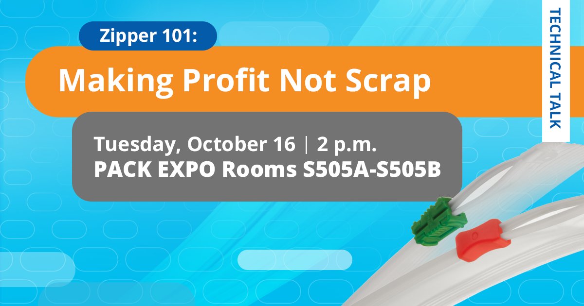 Learn how to reduce #packaging waste in our technical presentation outlining zipper efficiencies for production lines and preventive maintenance tips. Make your way to #PACKEXPOInternational Booth S-2130 for an invite!