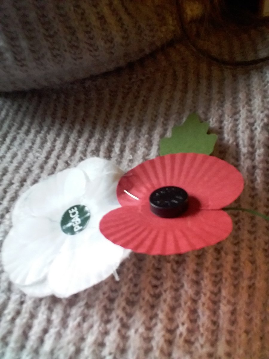 Today was my 1st day of wearing a #redpoppy & #whitepoppy at work (in new job). It led to colleagues asking about what #whitepoppies represent (remembrance of civilian war casualtie & hope for peace), interesting chats about remembrance & support for my decision to wear one.