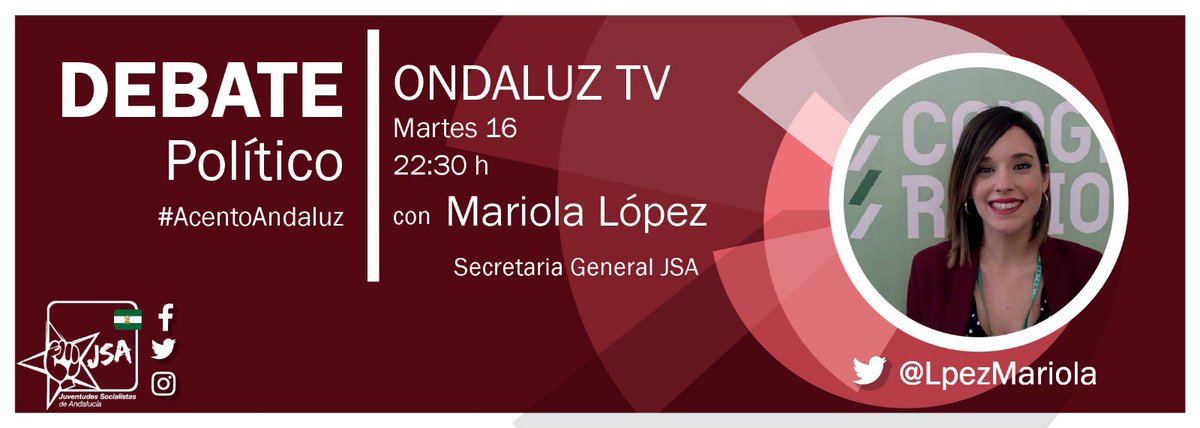 📺 Esta noche no te pierdas el debate joven con #AcentoAndaluz de @ondaluztv donde participa nuestra Secretaria General @LpezMariola❗

#JóvenesConstruyendoElSur