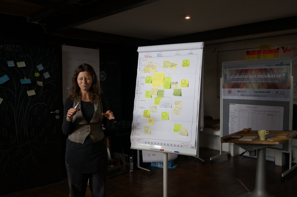 way_vanilla's tweet photo. Day 3 - @BoschManuela collecting proposals on #collaboative #projects that serve humanity & earth and people want to do. Projects reach from local #permaculture projects, to research on #inclusion to developing a #selforganization toolbox, #usetheuseless and many more. https://t.co/q6ecvrrKLg