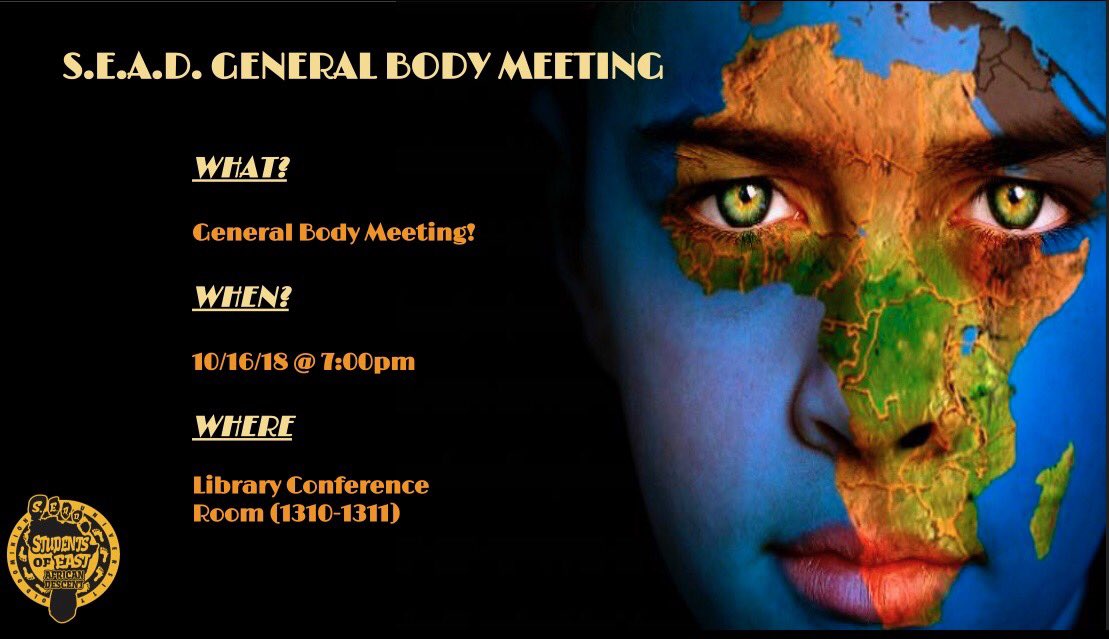 _ODUSEAD's tweet image. Join us for the S.E.A.D General Body Meeting in the Conference room at the Perry Library (Rm 1310-1311) to learn for upcoming events!