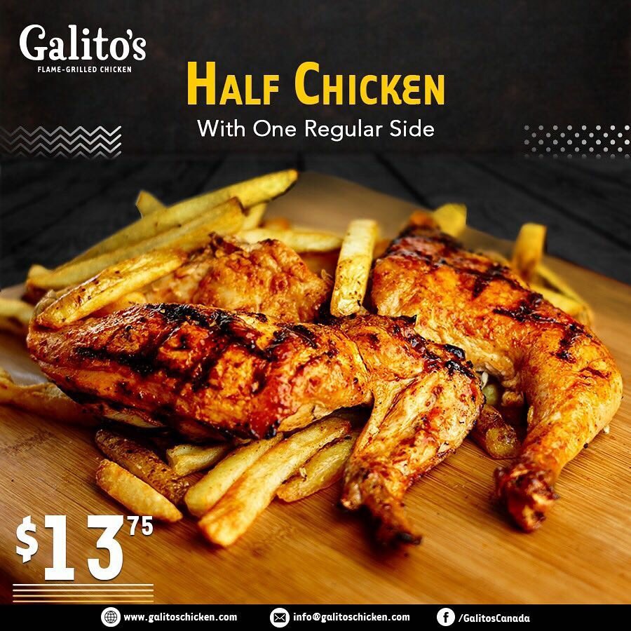 GalitosChicken_'s tweet photo. Eat to your tummy’s desire with Galito’s Half Chicken + 1 Regular Side for just $13.75!!!  
Order online for PICKUP: https://t.co/qVWKo0bzHR 
#periperi #flamegrilled #chicken #Tossdown https://t.co/jQGzWquNWd