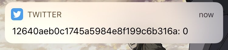a twitter banner notification thats from a long string of hexidecimals and just has the contents "0"