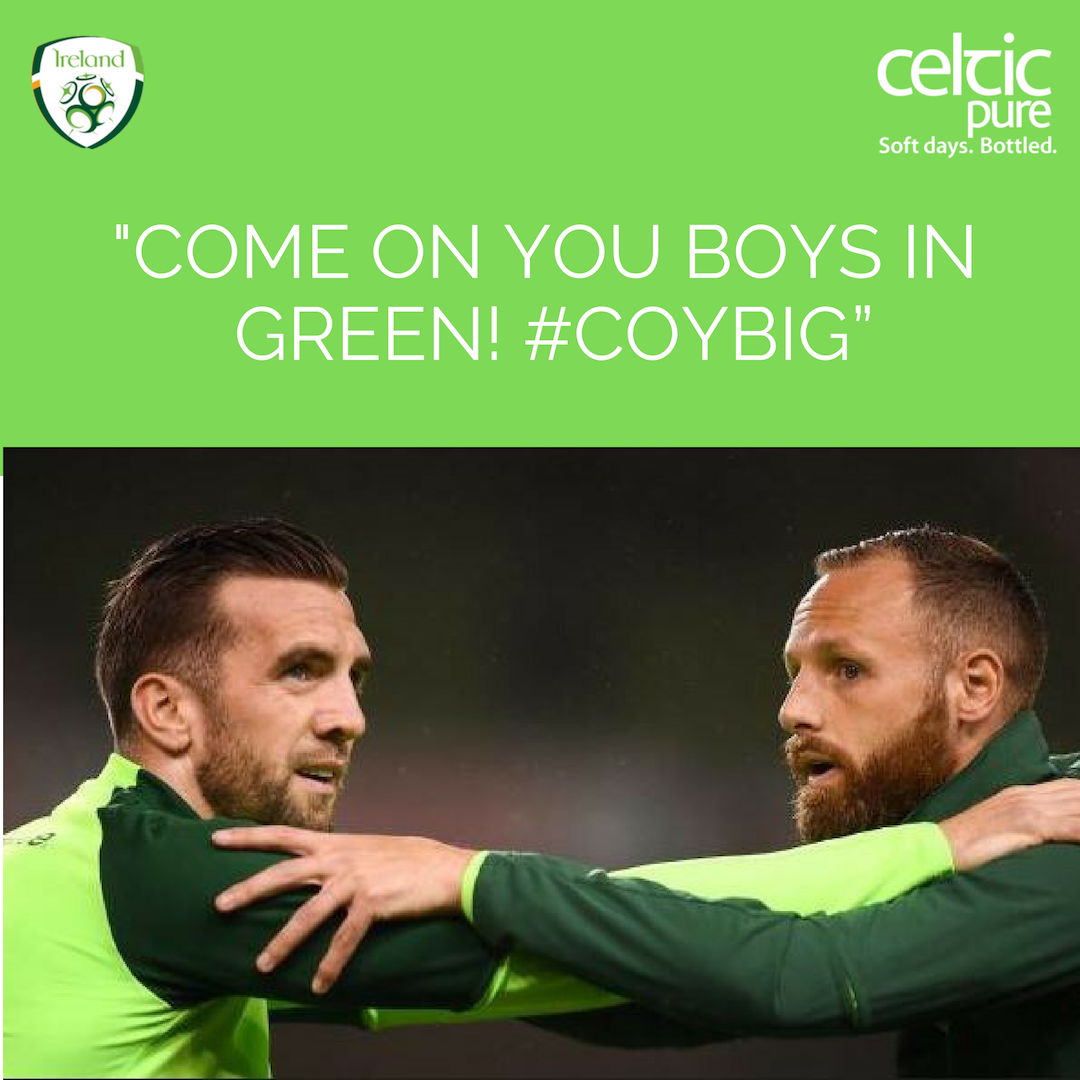 CelticPureLtd's tweet photo. Celtic Pure is the Official Water Partner of @FAIreland and we would like to wish the boys in green the very best of luck as they take on Wales tonight! #PurePassion #PureFans #COYBIG ๐ฎ๐ช๏ธโฝ https://t.co/WVVnb88f3G