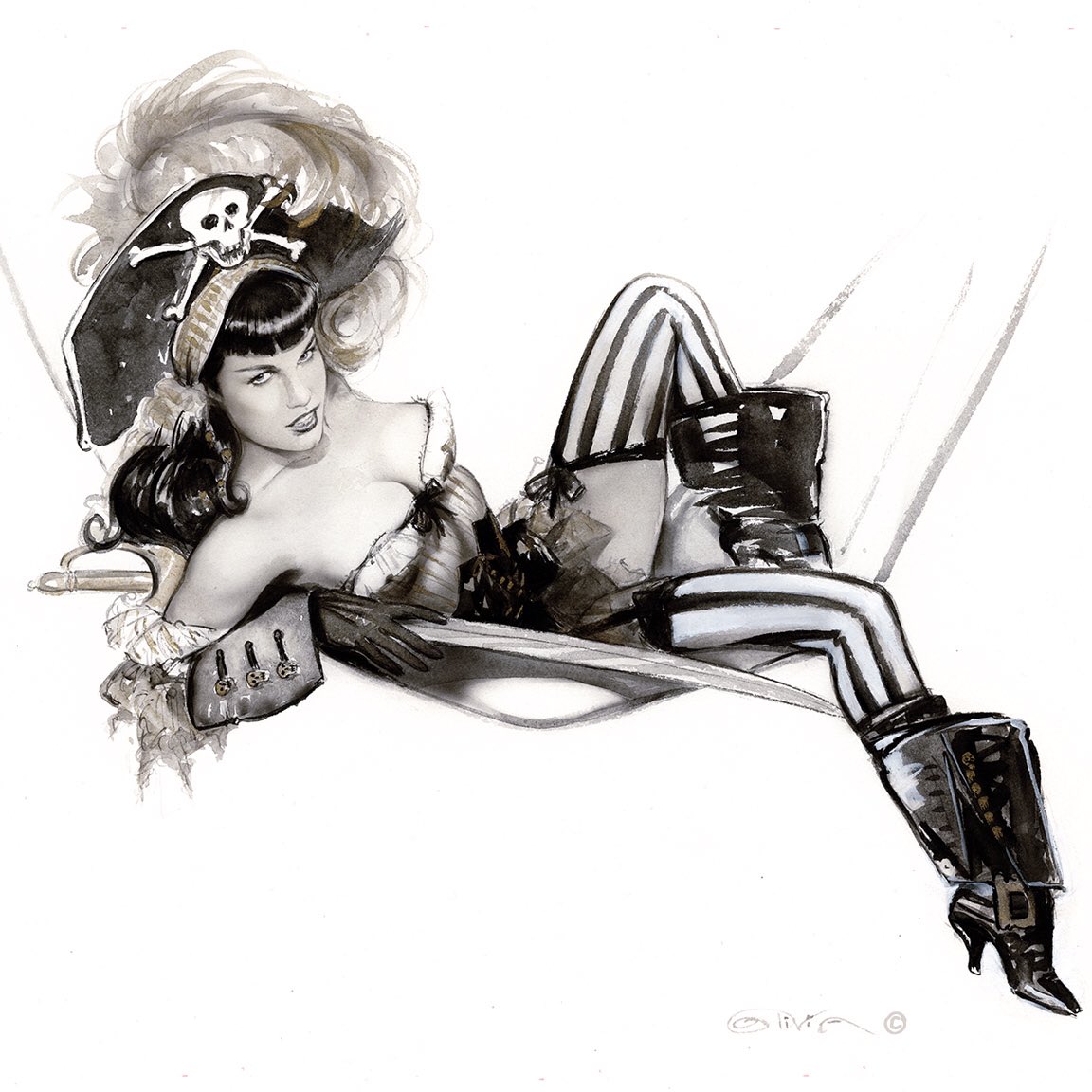 OliviaPinupArt's tweet photo. watercolor of Bettie from 2014 used for the bottom page of my calendar. #bettiepage  #blackbangs  #pinup #watercolor #art #calendar #pirate #arg #ahoy https://t.co/D9tN7DKNIA