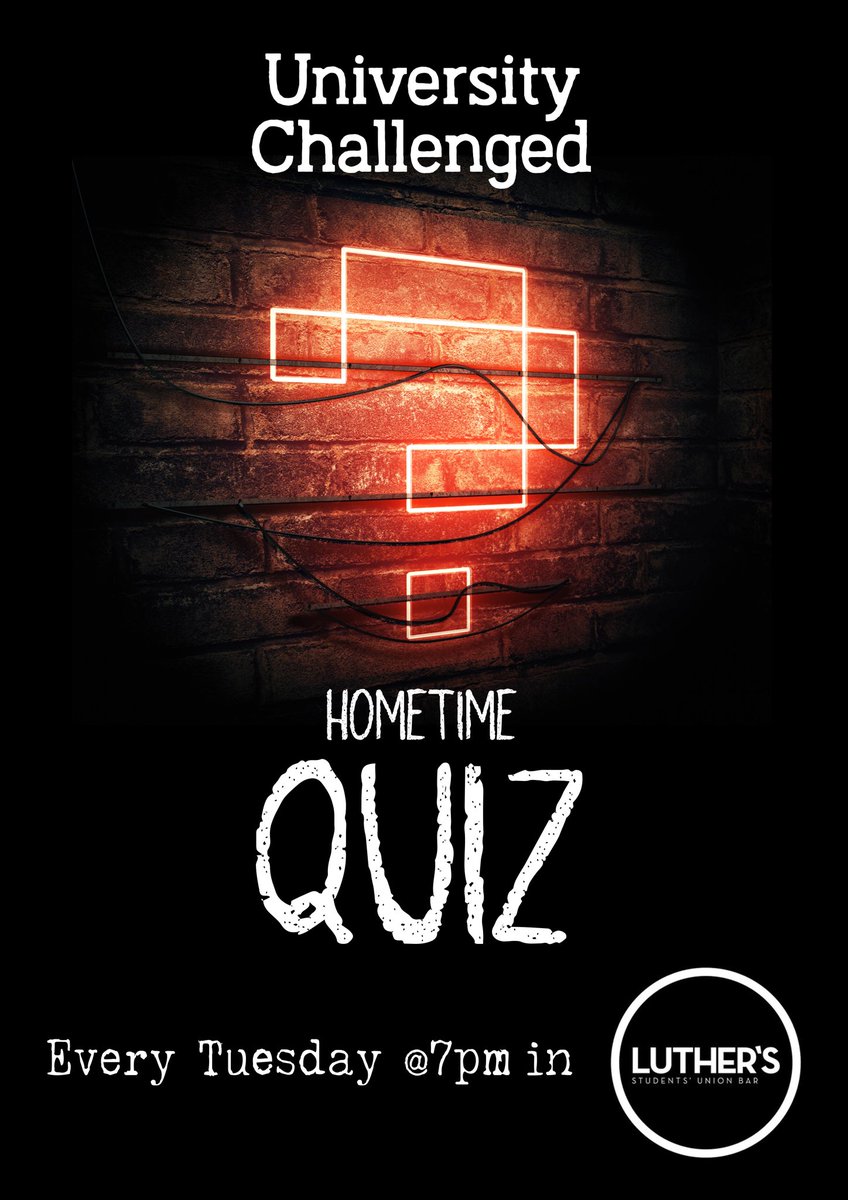 LuthersBar's tweet photo. It’s Tuesday and that means it’s Quiz Night! Join us at our new time of 7pm for the University Challenged Home Time Quiz! £1pp entry, £50 bar tab top prize! Hosted by local legend @emil_franchi #QuizNight https://t.co/2YnP8orFtO