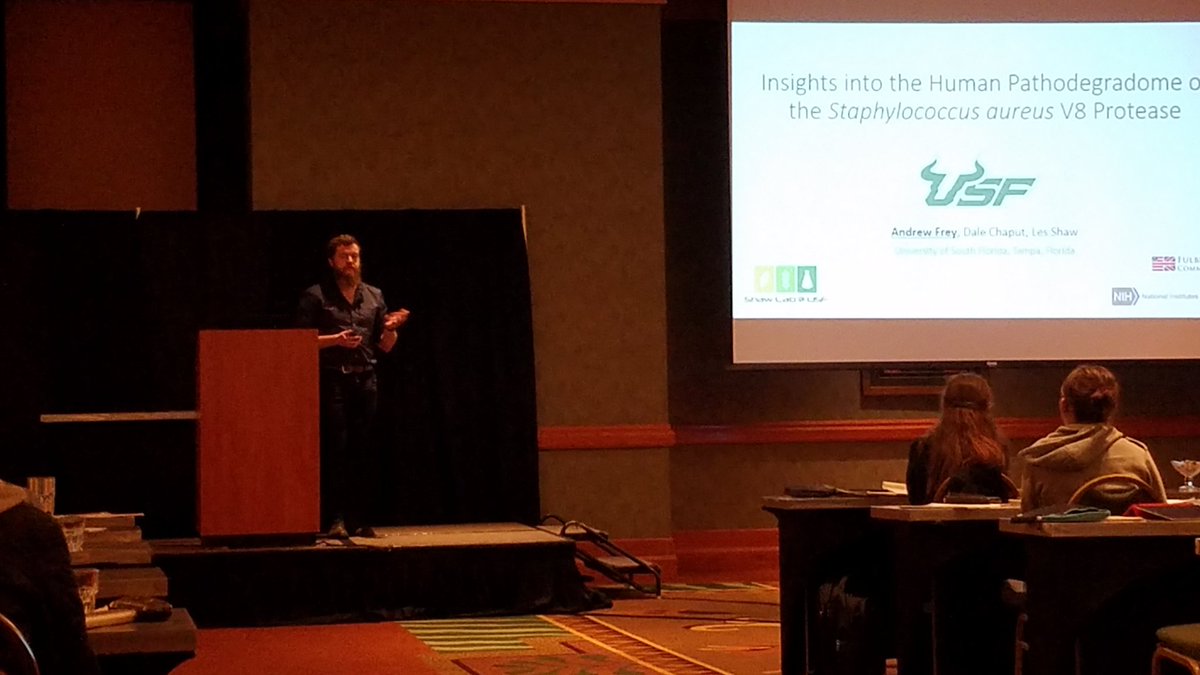 Andy Frey presenting his work applying N-terminomics to investigate cleavage of human serum proteins by V8  #ICGPP2018 <a href="/ShawLabUSF/">ShawLab</a>