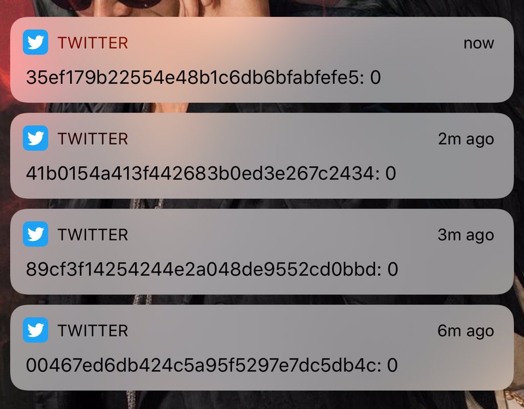 Twitter notifications of a string of numbers and then a 0 after a colon