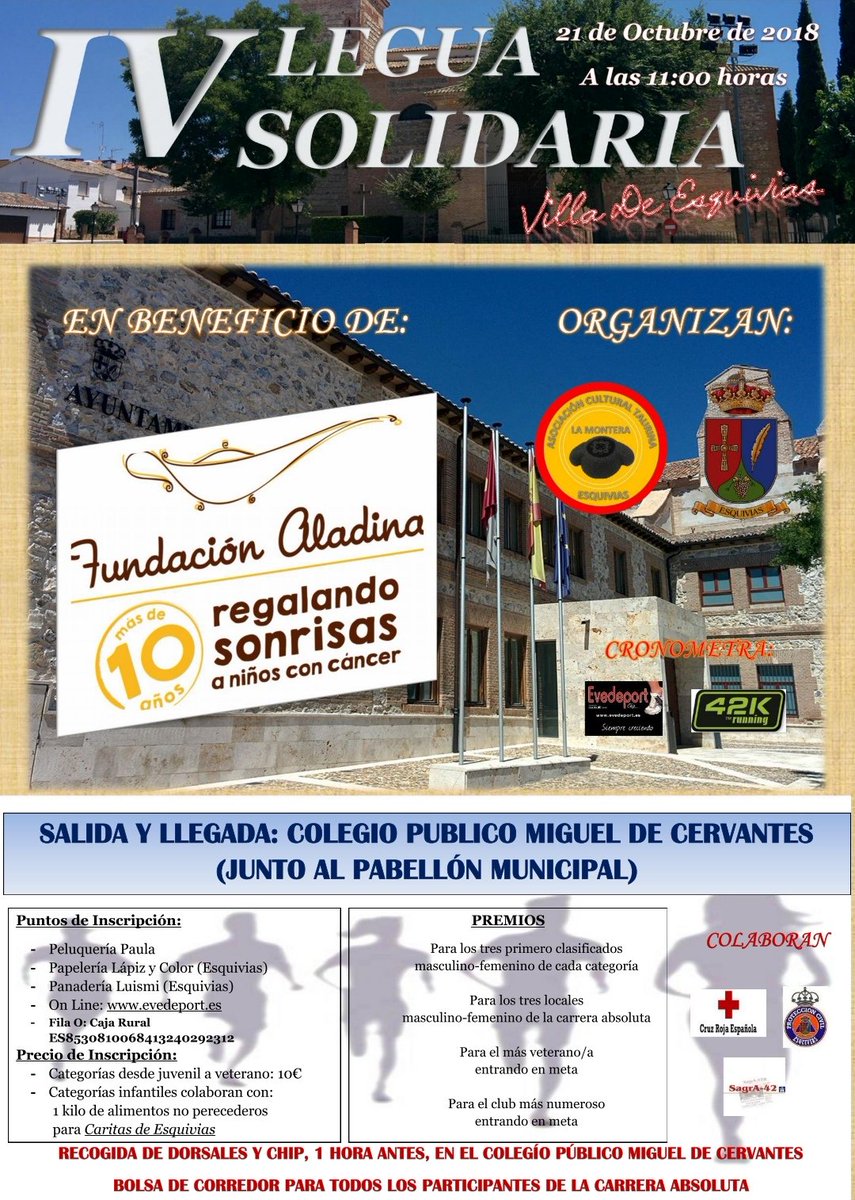 Legua solidaria de Esquivias.
APUNTATE!! Y si no quieres correr pero si colaborar,  hay fila cero!!