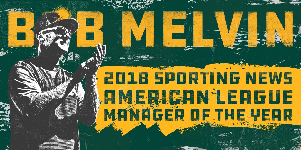 Athletics's tweet photo. Our fearless leader.
Congratulations to Bob Melvin, 2018 Sporting News American League Manager of the Year!
#RootedInOakland https://t.co/17MQtPJI4g