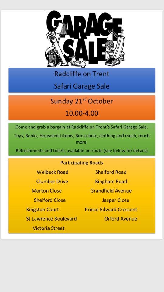 Details of Garage / safari sale this Sunday ...have a walk round your village and grab some bargains