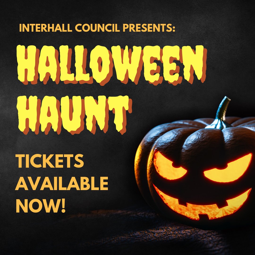 InterhallGuelph's tweet photo. It's back - join us for a SPOOK-tacular night of fun as we take you to Halloween Haunt at Canada's Wonderland! Join us on October 26th from 5:30pm to 1am - buy your tickets for just $25 in your hall! Busing and admission is fully covered. https://t.co/HMZ9DUri47