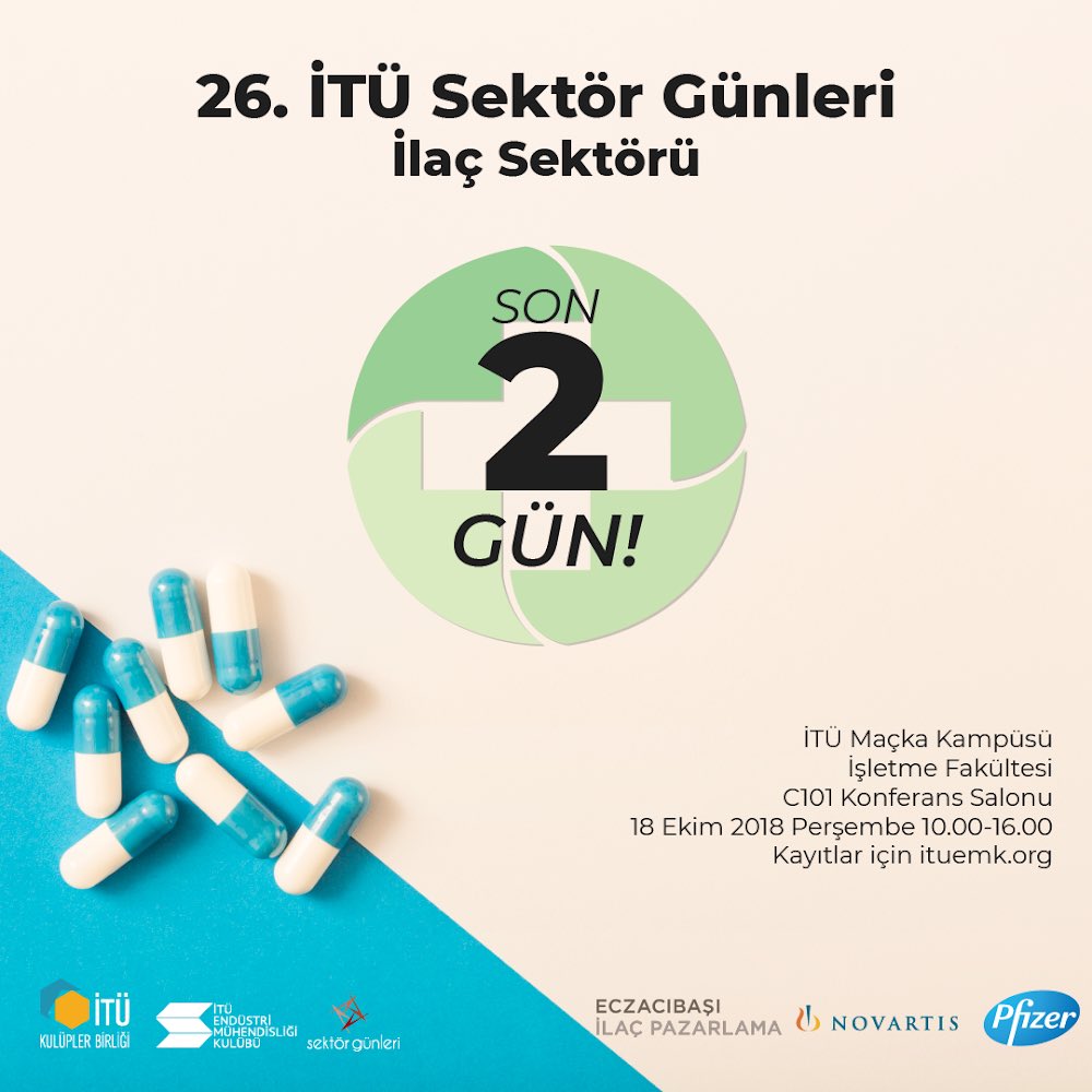 26. İTÜ Sektör Günleri İlaç Sektörü’ne son 2 gün! 
İlaç sektörünü sektörün liderlerinden dinlemek istiyorsan kayıt olmak için hemen ituemk.org adresine tıkla!