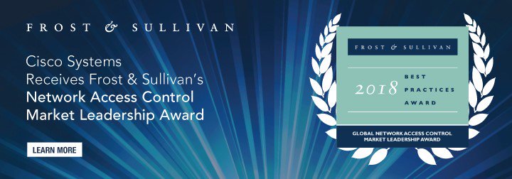 CiscoSecure's tweet photo. Frost and Sullivan recently announced Cisco Identity Services Engine (ISE) won their 2018 NAC Market Leadership Award. Check out our blog post to learn more about the power of ISE and why it earned this important accolade. https://t.co/MYR9uXwIyf https://t.co/VgVJJusOAr