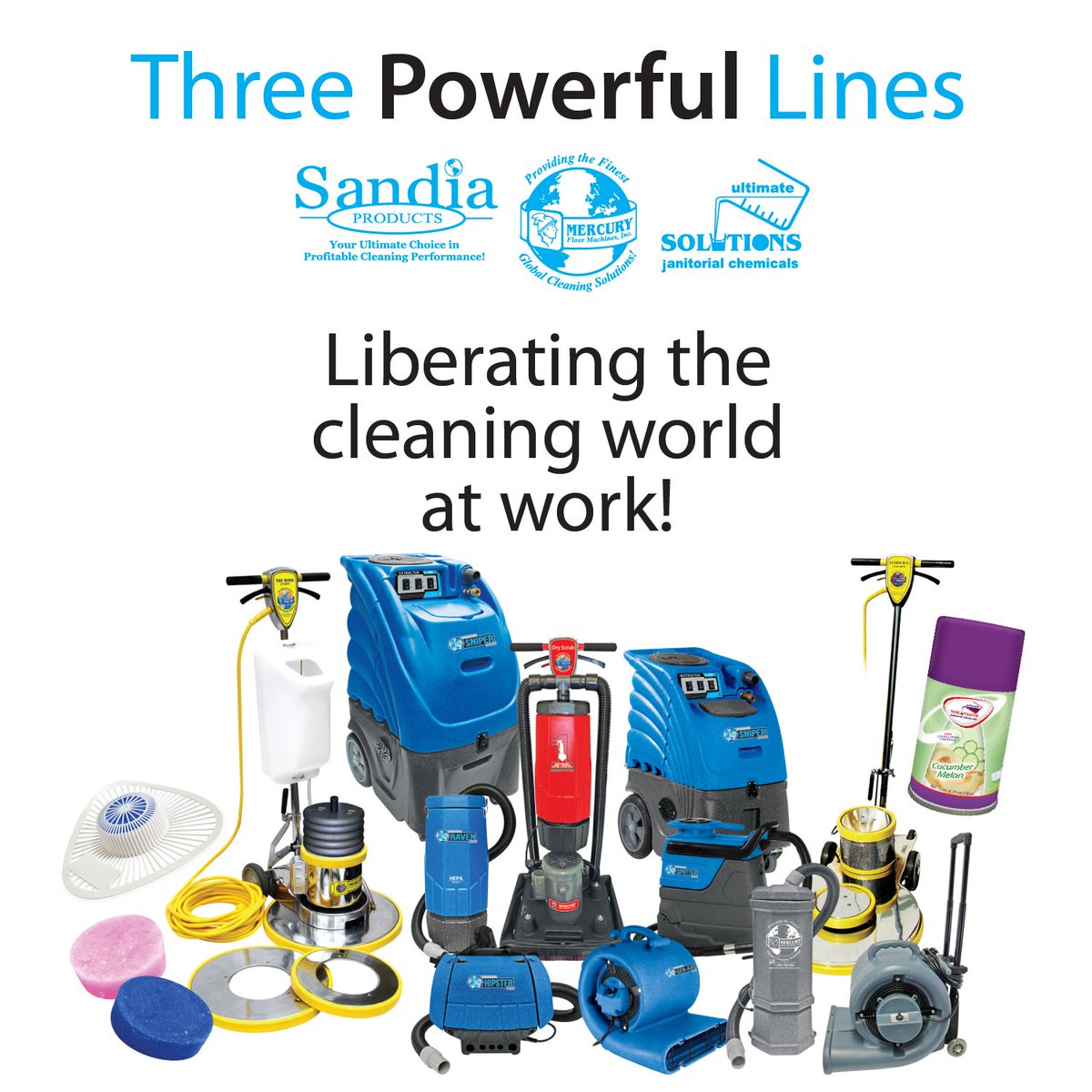 UltimateSolTeam's tweet image. Three powerful lines to get the job done! sandiaplastics.com, mercuryfloormachines.com, ultimatesolutionsinc.net! Visit us online to find the perfect solution for you.