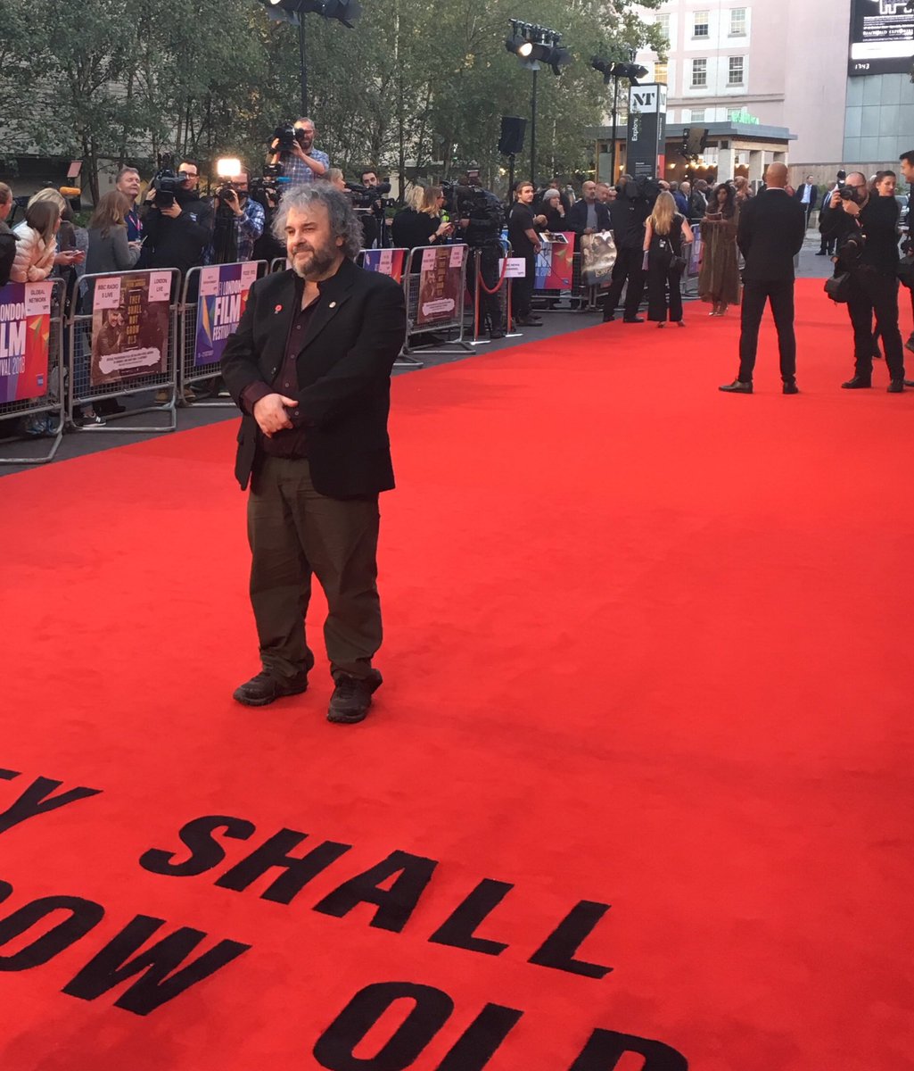 I_W_M's tweet photo. Peter Jackson at the World Premiere of his new film, #TheyShallNotGrowOld. The documentary tells the story of what it was like to be a soldier during the First World War. https://t.co/3yVqXOfGhw