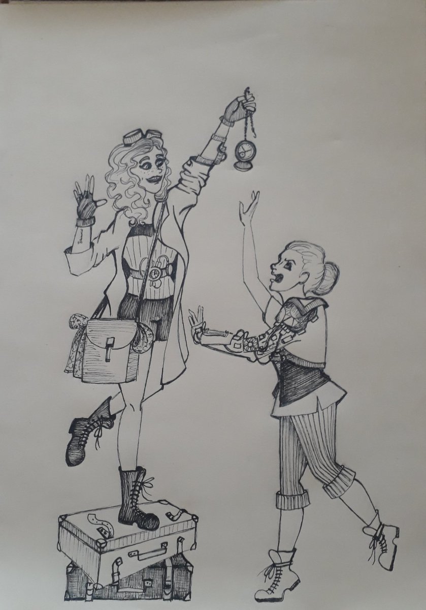 Lisbet_Whaley's tweet photo. Day 14 - Clock

She stole my clock and with it she stole my time... :) XD

#Inktober #Inktober2018 #InktoberDay14 #Clock #traveling #Time #fight #steampunk https://t.co/DCTx5ErXR7