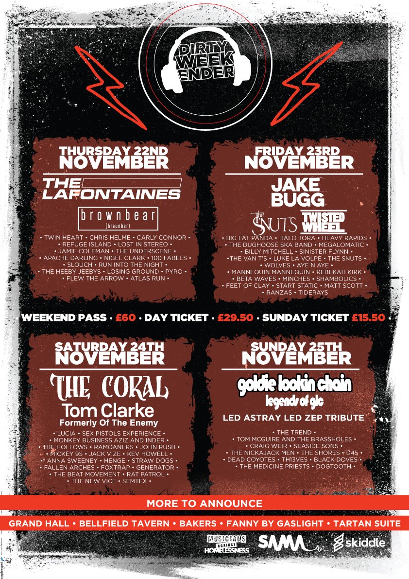 Not long to go until it kicks off in Kilmarnock with <a href="/TheLaFontaines/">thelafontaines</a> @JakeBugg @TheSnuts_ <a href="/twisted_wheel/">TWISTED WHEEL</a> <a href="/thecoralband/">The Coral</a> <a href="/goldielookingch/">goldielookingchains</a> and so much more. Tickets available from <a href="/skiddle/">Skiddle</a> skiddle.com/e/13215191