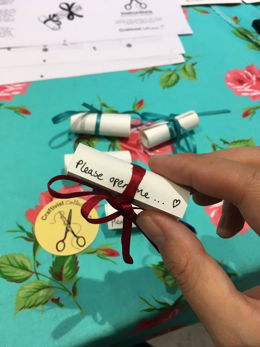 sophieyateslu's tweet photo. At @LushLtd Studios tonight for an evening of #Craftivism. Already made a little @Fash_Rev scroll... Can’t wait for what’s next! #LLXCC @Craftivists #GentleProtest #LittleActsOfRevolution https://t.co/EEJl2WY8Kb