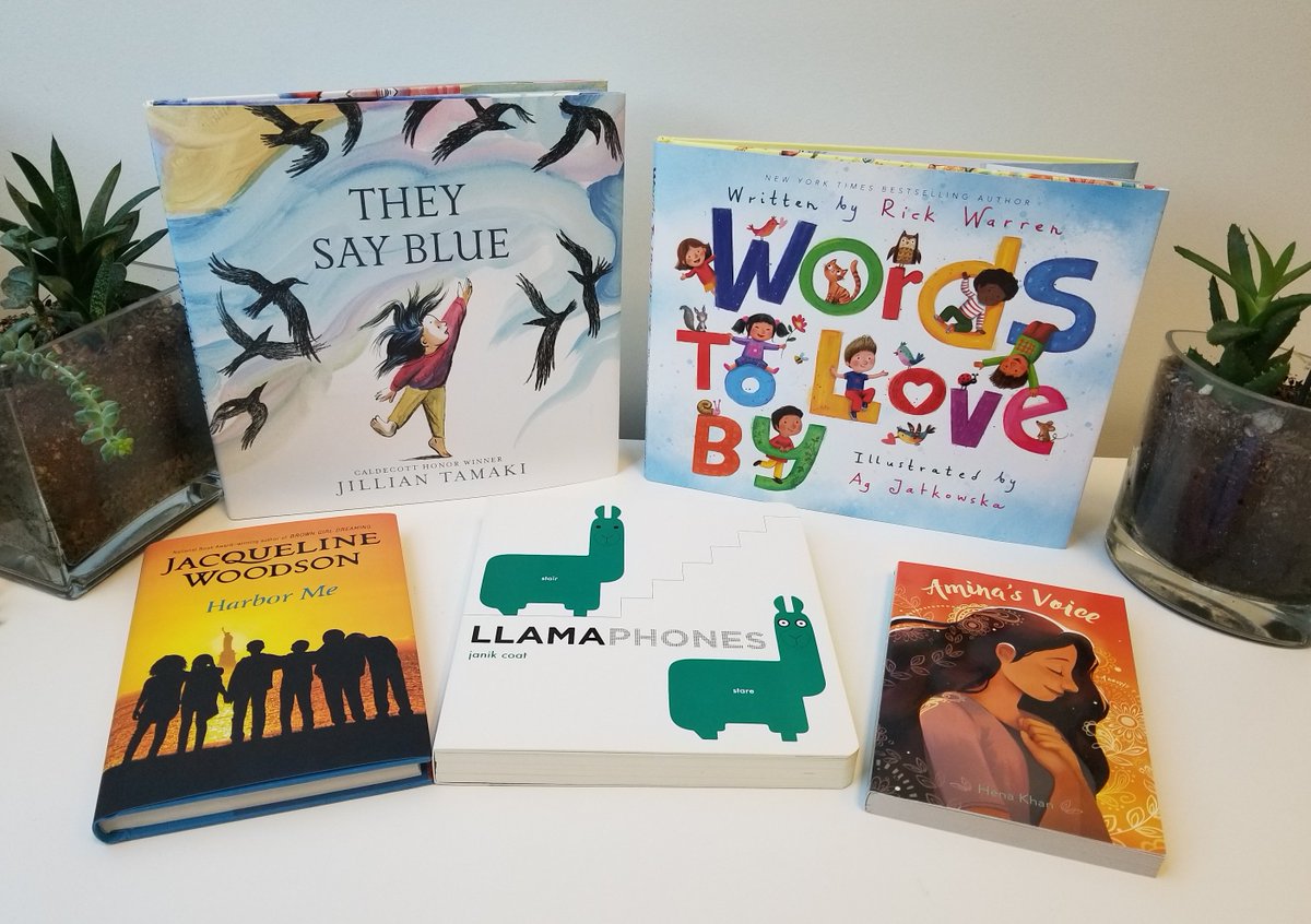 BookPal_US's tweet photo. These five #OWLaward longlist winners in the Childrenโs Literature category are sure to inspire:
#TheySayBlue by @dirtbagg
#WordsToLoveBy by @RickWarren
#HarborMe by @JackieWoodson
#Llamaphones by Janik Coat
#AminaโsVoice by @henakhanbooks https://t.co/kV3fvvwwtv