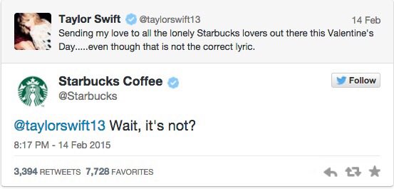 IsItChillTaylor's tweet photo. I will never forget how people thought Taylor was singing about Starbucks lovers in Blank Space https://t.co/4RV2mr5IES