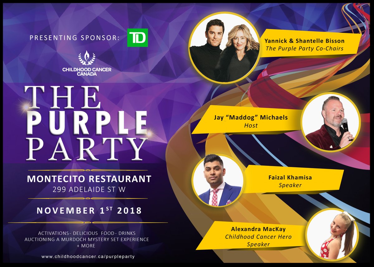 Get your tickets to The Purple Party. An evening of celebration, food, fun and inspirational speeches from childhood cancer survivors.

Go to childhoodcancer.ca/purpleparty to get your tickets today.
#thepurpleparty #charity #fundraiser #children #cancer #event #toronto #childhoodcancer