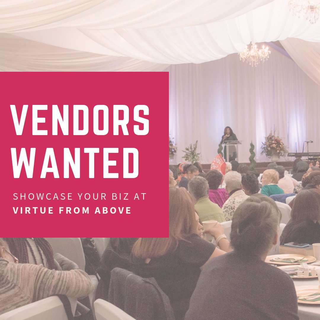BrendaGoudeaux's tweet photo. ππ‘Do you have a product or skill geared towards women? Sign up for vendor space at our annual women's luncheon, Virtue From Above, November 10 at 10am. π²Call (916) 929-5725 or message us your email address for pricing and other details. #vendorswanted #vendorsignup https://t.co/REPb5jaPZG