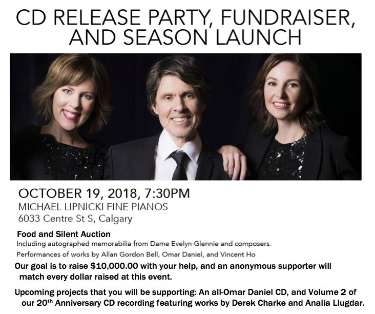 This Friday, October 19th is our CD Release Party, Fundraiser, and Season Launch. Join us for food, live performances, and a silent auction. If you can’t join us for this exciting event, you can still donate at bit.ly/2RPdu1H to help us meet our goal!