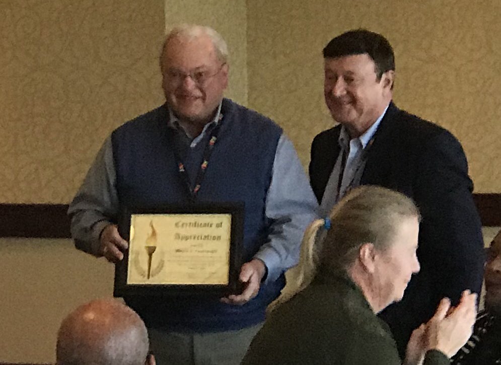 PA_Assoc_PSA's tweet photo. Retiring NAPSA Executive Director Wayne Fausnaught being recognized by NAPSA President Frank Bruno for service to NAPSA and the field of Pupil Services.  Thanks Wayne for your friendship and leadership! https://t.co/1Flx40yLH2