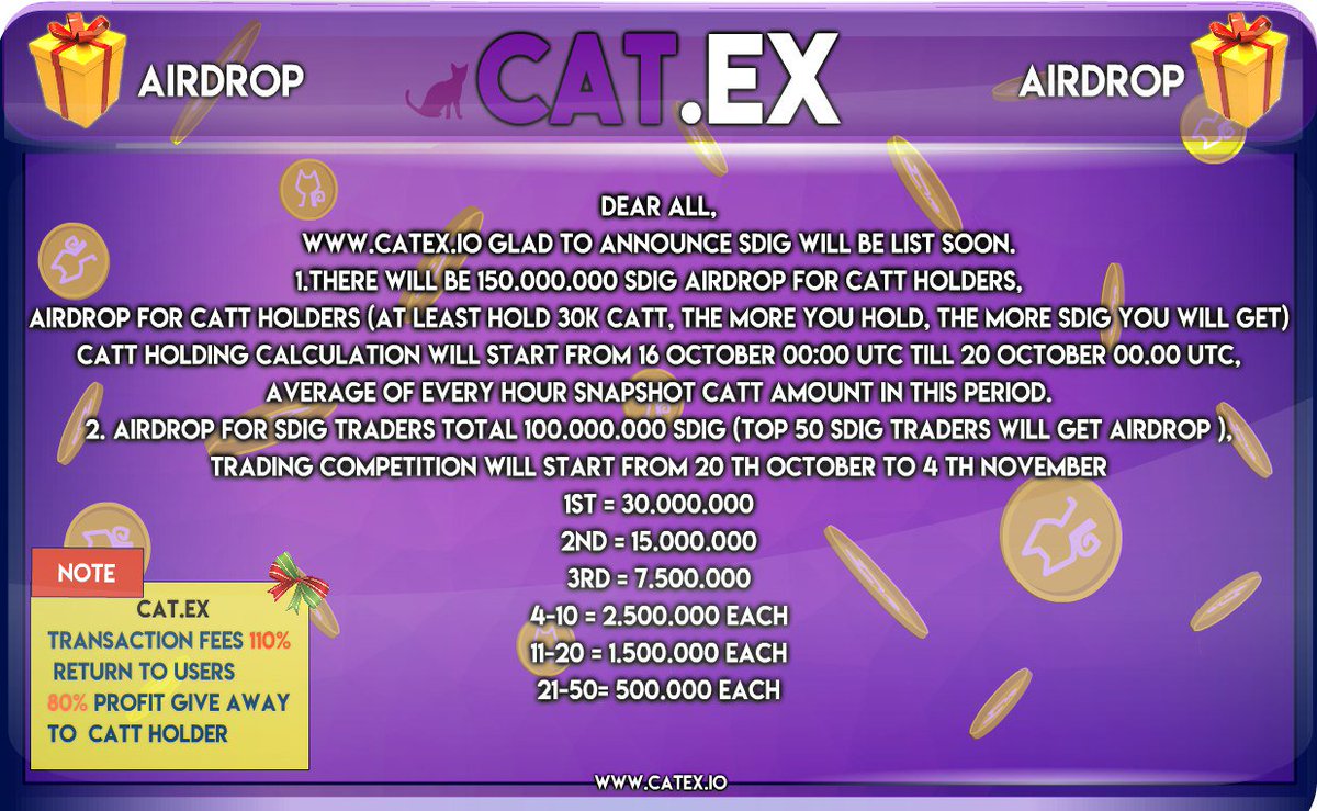 catexofficial's tweet photo. New listing on https://t.co/6haZPeFjJr! Airdrop + Trading Competition. 

#freecoins #Airdropster #bitcoin #Ethereum #binance #Kucoin #ICO #Airdrops #ETH #airdrop #bounty #freecoin #freetoken #cryptocurrency #crypto #btc #cet #coinex #catex #catt #sdig https://t.co/fV7pxiiRre