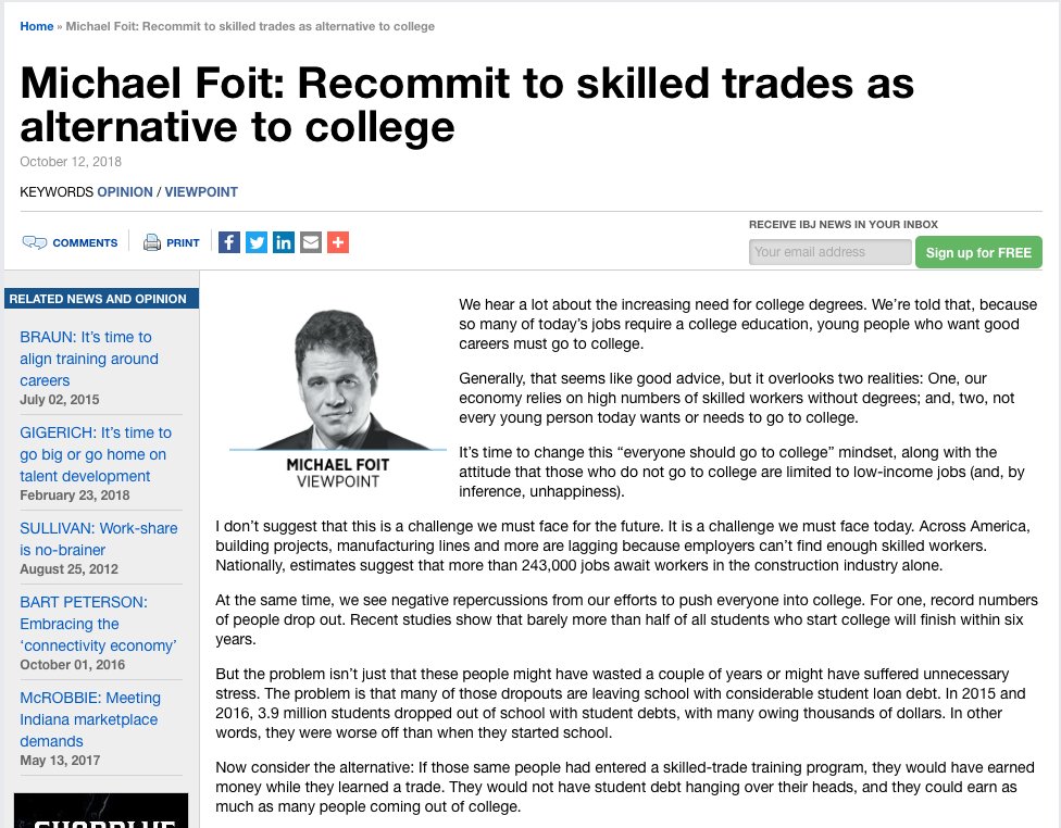 apexenergygroup's tweet photo. Our founder Michael Foit had an op-ed published in the IBJ on why we need to emphasize skilled trades in America.

Check out the full article below and let's get to work, America!

https://t.co/4w1PLFbb7F

#skilledtrades #replacementwindows #americanjobs #theapexdifference https://t.co/MkMgAkPqm8