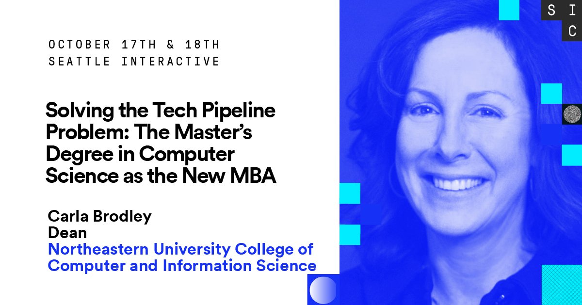KhouryCollege's tweet photo. Dean Carla Brodley will be speaking at the Seattle Interactive Conference this week. Register for the conference here #SIC2018 @SeattleInteract https://t.co/hMyuipBarS https://t.co/8yAY14HInn