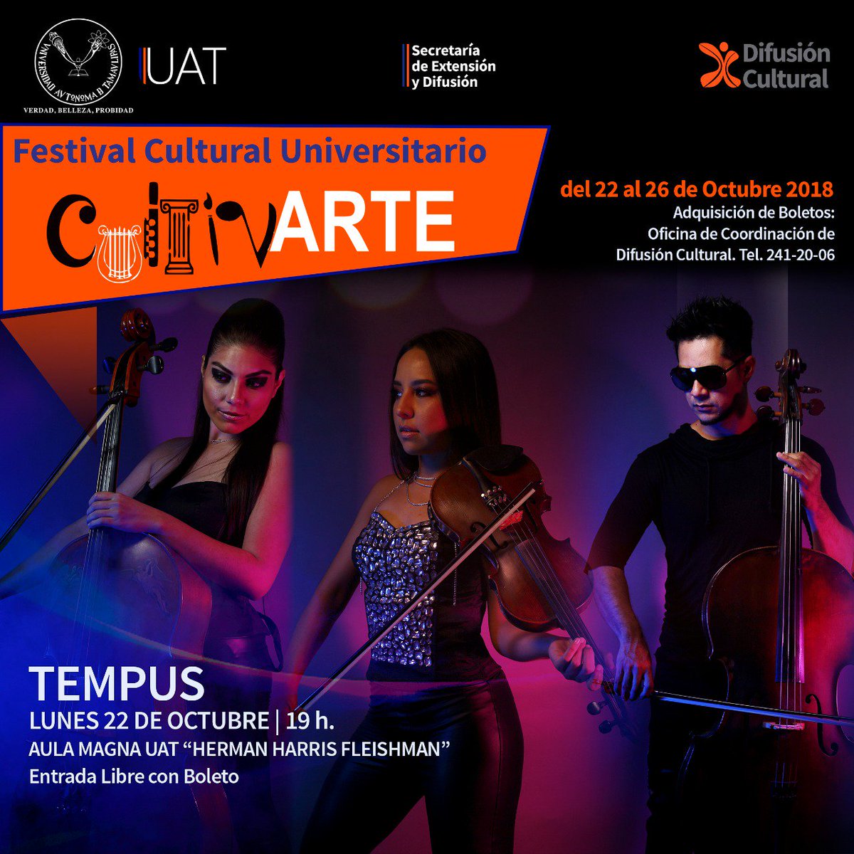 infra_lux's tweet photo. Entrada Gratuita con boleto! Lunes 22 de octubre a las 7pm @UAT_mx @TempusQuartet #tampico #TempusQuartet #concierto https://t.co/YYqLcOsx2V