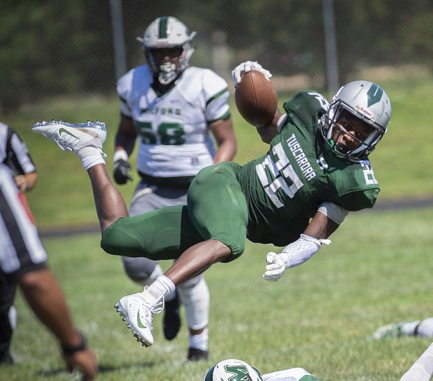 THSTitans's tweet image. Congratulations to the WFMD/Premiere Dental Arts/Buffalo Wild Wings High School Athlete of the Month, football RB Aris Hilliard of Tuscarora High School, who has 14 touchdowns and 1,032 yards rushing in 7 games so far this season to lead the #Titans to a 5-2 record.