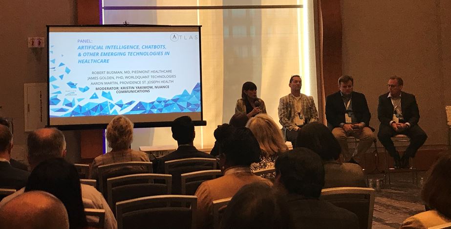 NuanceHealth's tweet image. Our own Kristin Yakimow, VP of Strategy &amp;amp; Innovation, moderating the @kyruus #AccessATLAS panel about #AI and #chatbots in healthcare.