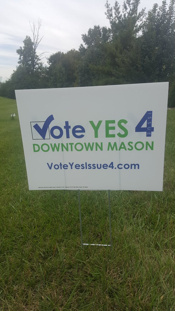 voteyes_issue4's tweet photo. Are you starting to see the signs pop up around town, especially in the DOWNTOWN MASON area? Time to educate yourself why a VOTE YES on Issue 4 (Density of Dwelling Units) finally sets the stage for a vibrant Downtown Mason. More info at https://t.co/JNzFJjDXTy. https://t.co/VIAW38tRAY