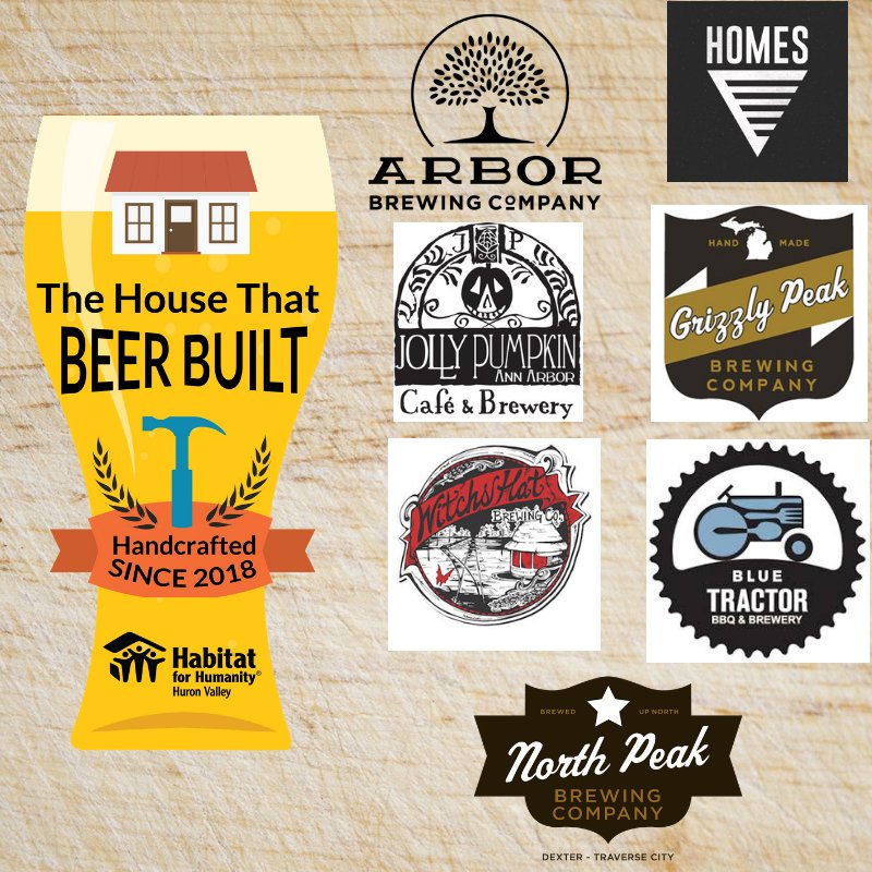 H4HHuronValley's tweet photo. Celebrate our first #HouseThatBeerBuilt by supporting these 8 local breweries. Until December 31st stop in and see what charity taps are running! @ArborBrewingCo  @arborbrewinga2  @homesbrewery  @jollypumpkina2 @grizzlypeak @northpeakbeer @a2bluetractor @Witchshatbrew https://t.co/DkIr60DttW