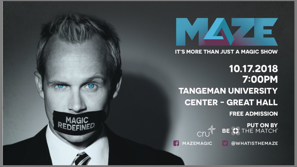 CincyCru's tweet photo. @GoBearcatsMBB 
TOMORROW NIGHT //
TUC GREAT HALL //
7PM //
THE MAZE MAGIC WORLD TOUR //

Doors open at 6:45pm. We’ve heard that this man puts on an amazing show. You won’t want to miss it. Will you and the team join us at the event? https://t.co/OoMX7OdMNQ