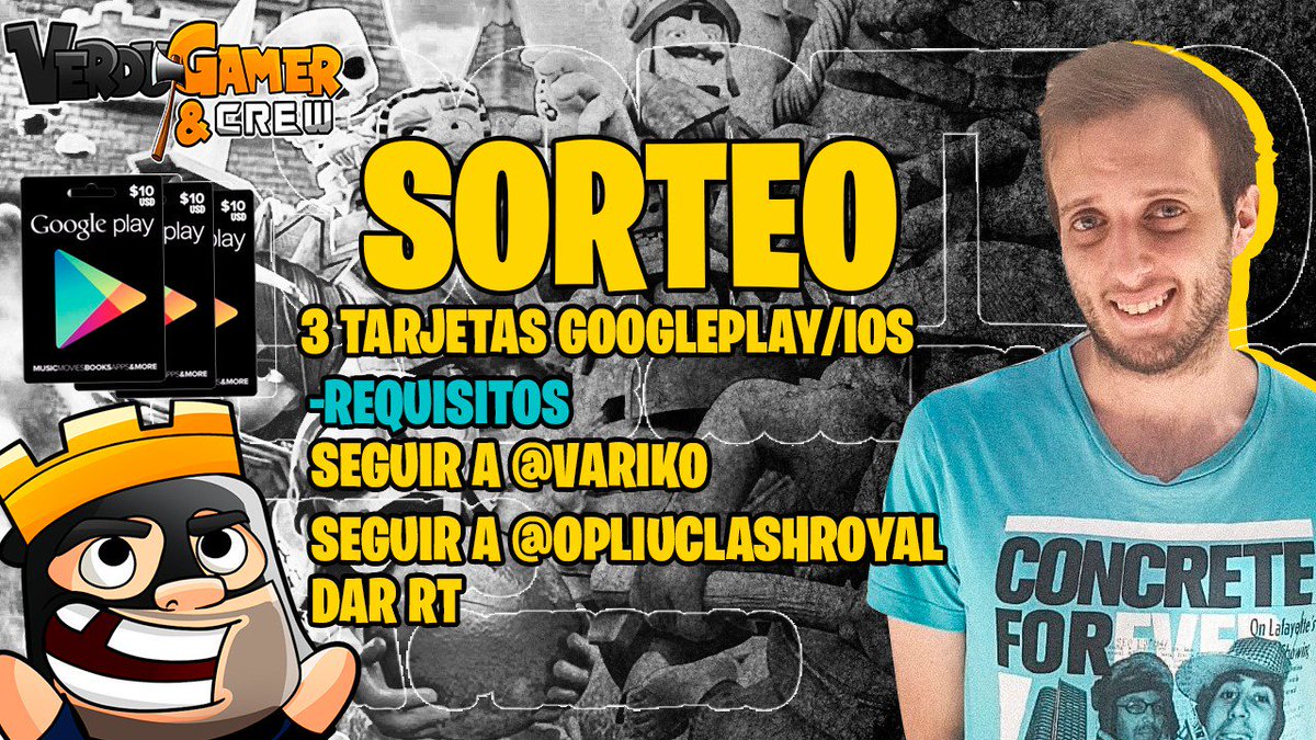LO PEDÍSTEIS, Y LO TENÉIS! SORTEAZO de tres tarjetas de 10$ USD de Google Play/ iOs (a elección del ganador)

Requisitos:
🔄Dar RT
➡️Seguirme en <a href="/Varik0/">Varik0</a>
➡️Seguir a @OPLIUCLASHROYAL 

Los dos ganadores en 1 semana! 
Suerte! 😋