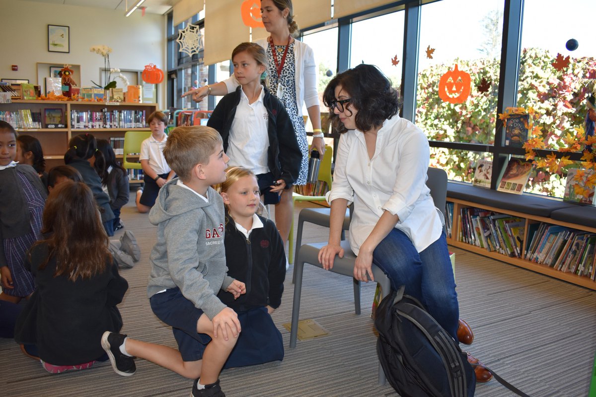 SHSAtherton's tweet photo. Children’s author/illustrator @lisabrowndraws visited with first through third graders this morning, reading from books including Goldfish Ghost, (written by Lemony Snicket, illustrated by Brown), and even collaborating with students to create a custom illustration! #shslibrary https://t.co/G0ISGIXMbV