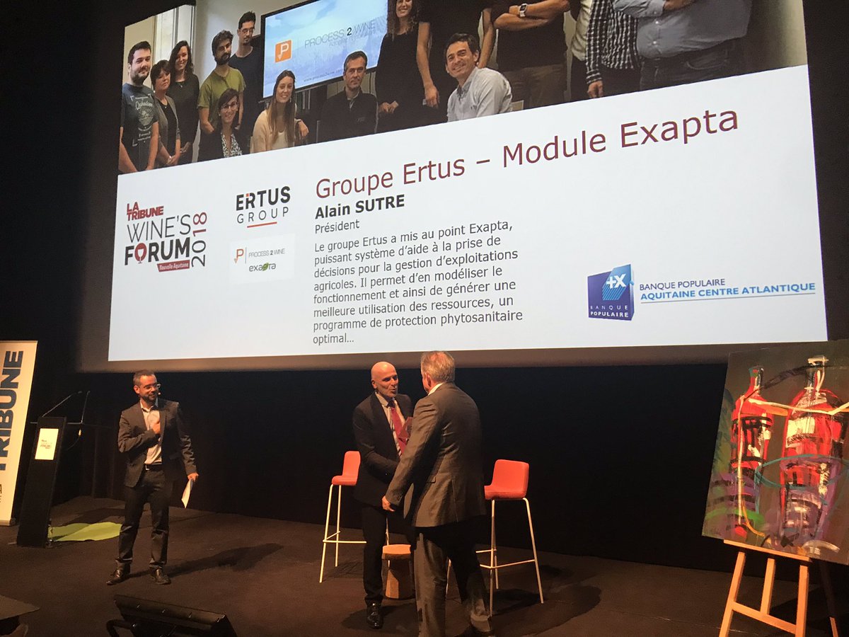 Honorés de recevoir le prix de l’innovation #winesforum18 pour notre module Exapta <a href="/process2wine/">Process2Wine</a> qui sera commercialisé fin 2018🏆  #vitucultureconnectée