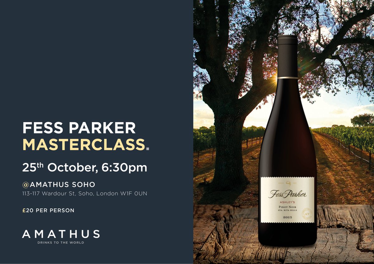 AmathusSoho's tweet photo. NEXT WINE TASTING:
California's finest Pinot Noir &amp; Chardonnay's from Fess Parker 
£20 to book your place and get a full refund against purchase.
#Lovewine #Lovepinot #winelover #wine #soho https://t.co/XyfwxrRqic https://t.co/sR1bQQJj25