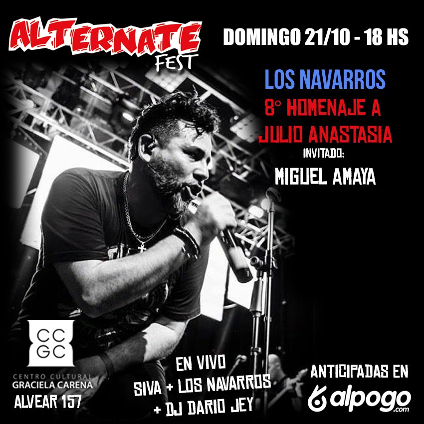 alternatefest's tweet photo. #AlternateFest durante el Homenaje a Julio Anastasia que harán Los Navarros, estará @miguelterrenal  de @juanterrenal Domingo 21/10 CCG Carena, Alvear 157-18hs- Anticpadas en @entradasalpogo https://t.co/kLoEyvSaJF