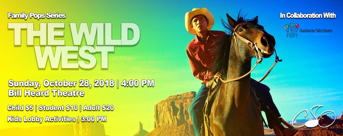 MuscogeeMoms's tweet photo. The Columbus Symphony Orchestra presents "The Wild, Wild West" on Oct 28th at at 4pm at RiverCenter! Don't miss this family-friendly concert! FREE kids' lobby activities &amp; costume contest at 3pm. $5-$20. Tickets on sale now! #ColumbusGA https://t.co/azf8yFmfTu