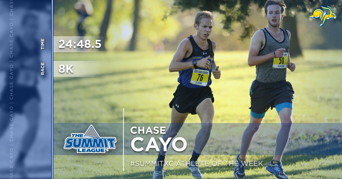 TheSummitLeague's tweet photo. They have done it again. @GoJacksTFXC's Chase Cayo and @MastodonTFXC's Emma Rafuse receive #SummitXC Athlete of the Week awards for the second week in a row! #ReachTheSummit https://t.co/QSfRZosWgO
