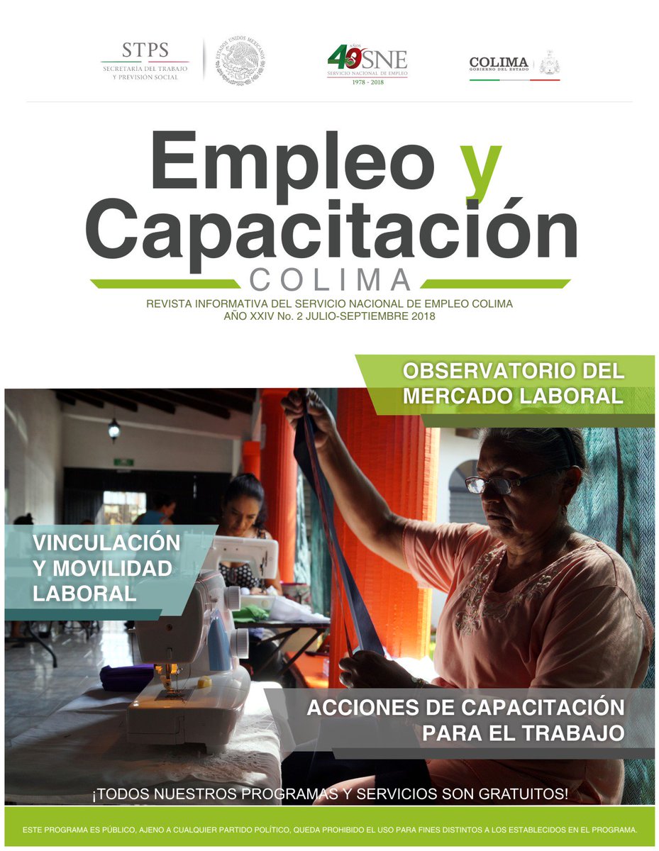 STPS_Colima's tweet photo. #SNEColima #Setcol
Ya está disponible nuestra revista informativa EMPLEO Y CAPACITACIÓN correspondiente al trimestre julio-septiembre 2018

Consulta y descarga en:
https://t.co/ybAOrq5R5A https://t.co/j8EdbMgeVV