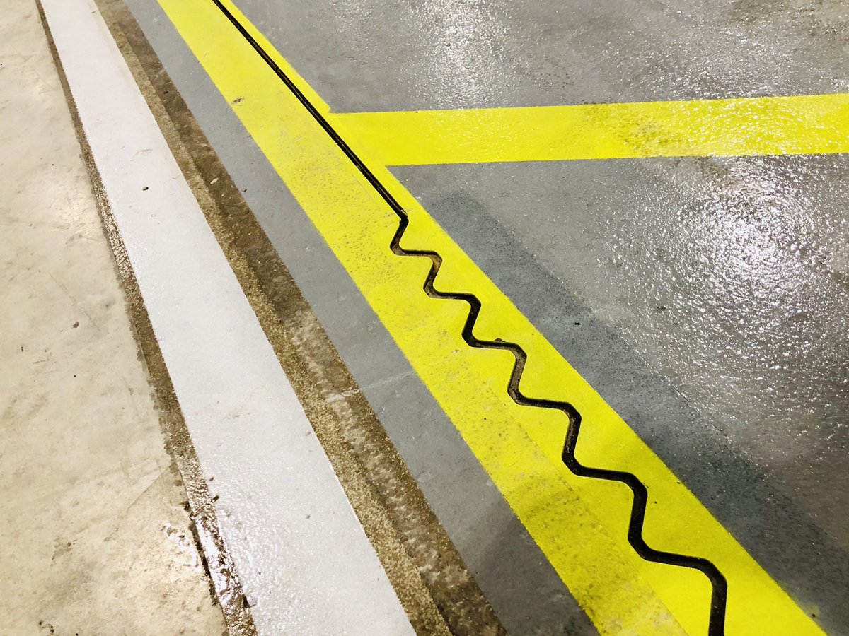 SICFL's tweet image. Nice to see line marking highlighting the seamless connection of @armourjoint and @shieldjoint for the transition between heavily trafficked areas and really heavily trafficked areas! #loveconstruction
